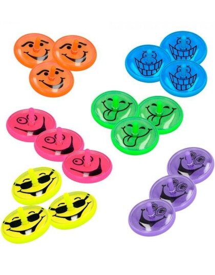 18 stk. Smiley Snurrebasser i Assorterte Farger og Ansikter 18 stk. Smiley Snurrebasser i Assorterte Farger og Ansikter