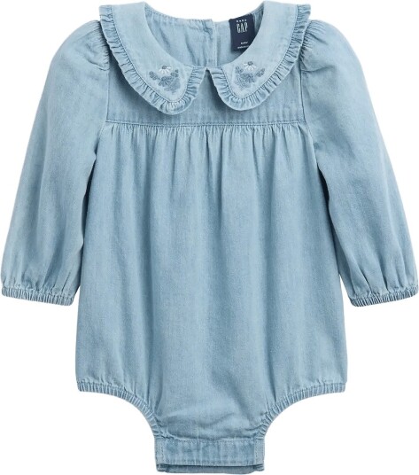 GAP Baby Embroidered Denim Bubble Bodysuit Blue 80/86 GAP Baby Embroidered Denim Bubble Bodysuit Blue 80/86