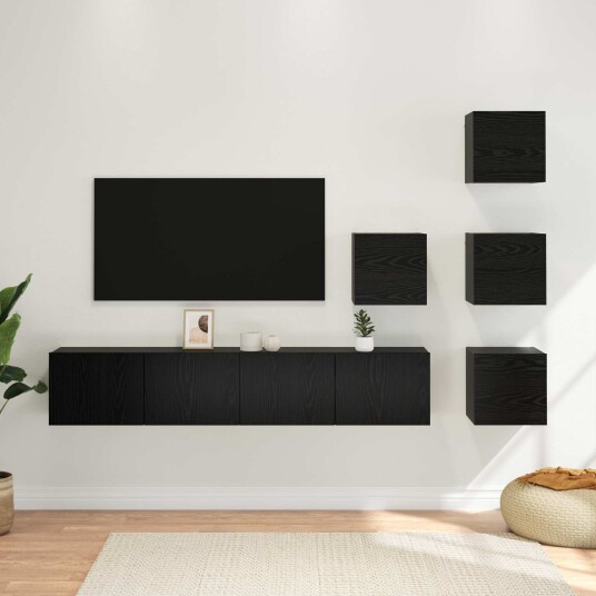 TV benksett 6 pcs 80 x 30 x 30 cm Svart eik Konstruert tre