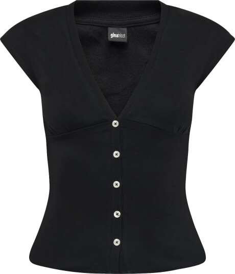 Gina Tricot V Neck Button Top   Black   S