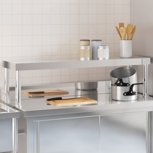 vidaXL Overhylle til matlagingsbord 110x30x35 cm rustfritt stål vidaXL Overhylle til matlagingsbord 110x30x35 cm rustfritt stål