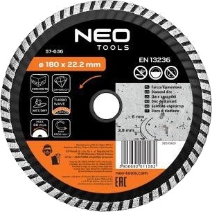 NEO Tools 57-636 Diamantblad for betong - Turbo Wave, 180x22,2 mm