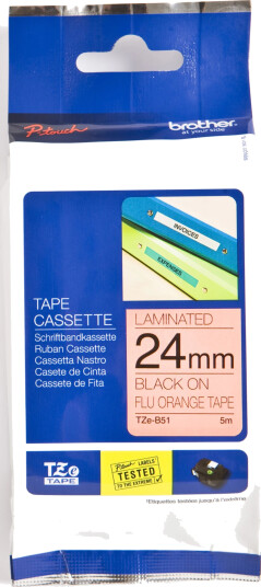 Brother P-Touch Tape Sort på Neon Orange 24mm (5m)