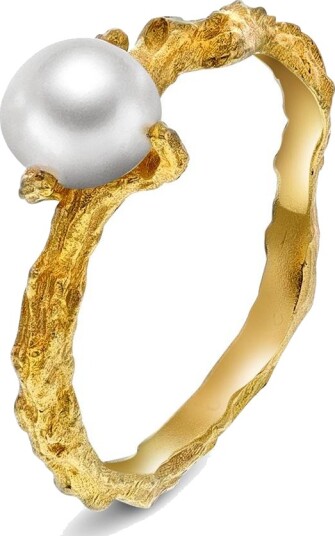 Shapes By Gulldia Alga ring i forgylt 925 sølv med perle størrelse Alga ring i forgylt sølv med perle Str. 56