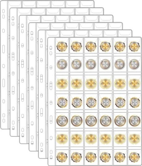10 ark myntalbumlommer, plastlommer for myntalbum med 9 standardhull, 42 rom for myntsamling