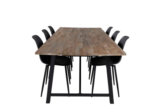 Venture Design Malang & Polar spisegruppe Natur/svart 6 st stoler & bord 250 x 100 cm