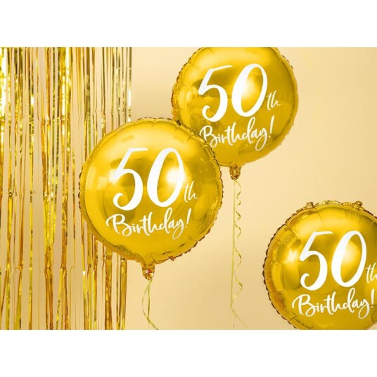 50th Birthday Rund Gullfarget Folieballong 45 cm
