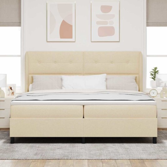 Kontinentalseng med Madrass Kremhvit 200x200 cm Stoff Kontinentalseng med Madrass Kremhvit 200x200 cm Stoff