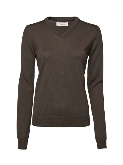 Chevalier Blaise V Neck Merino Pullover Women Leather Brown 36W Chevalier Blaise V Neck Merino Pullover Women Leather Brown 36W