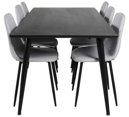 Venture Design Dipp & Polar spisegruppe Svart/grå 6 st stoler & bord 180 x 90 cm