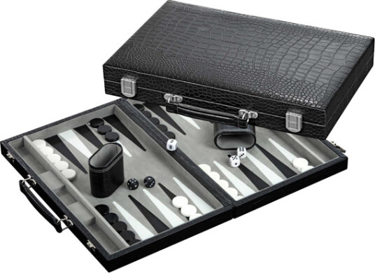 Philos Backgammon deluxe 38 cm skinnimitasjon grå