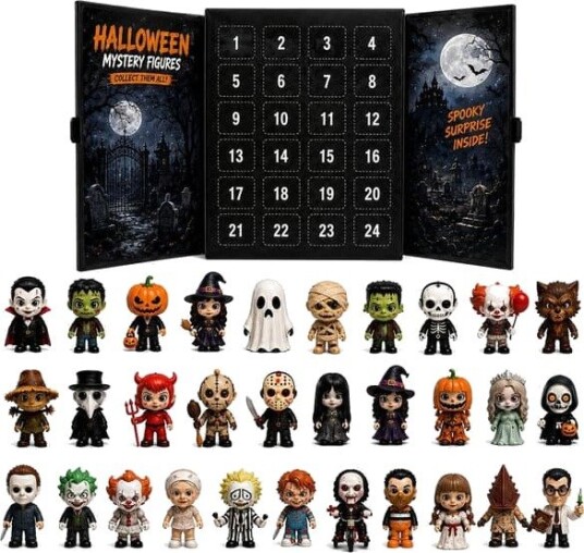 Halloween Skrekkfigurer Blind Box Adventskalender med 24 Luker og Akrylstativ