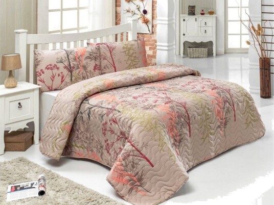 Eponj Home Sengeteppe Enkelt 160x220+Putetrekk Quiltet Beige/Rød/Rosa/Grønn