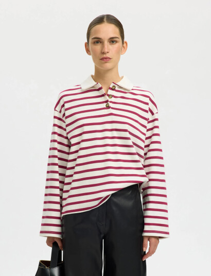 Selected Slfwada Ls Stripe Collar Top Noos Burgundy XS