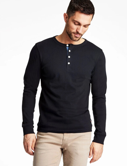Lindbergh Solid Gradad W Contrast Fabric L/S Black S