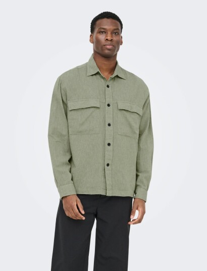 ONLY & SONS Onscaiden Ls Overshirt Linen Blend Green L