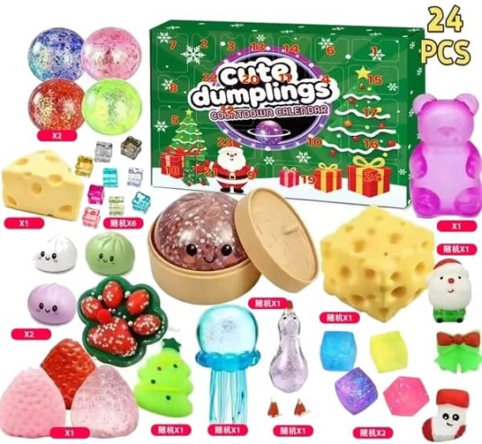 24 dagers adventskalender med klemmevennlige overraskelser Nedtelling stressavlastende leketøy for barn gutter og jenter Stil 2 Stil 2
