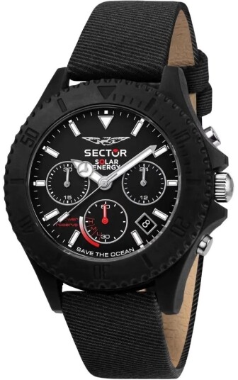 Sector Herreklokke R3271739002 Save the Ocean Sort/Lær Ø44 mm Sector Herreklokke R3271739002 Save the Ocean Sort/Lær Ø44 mm