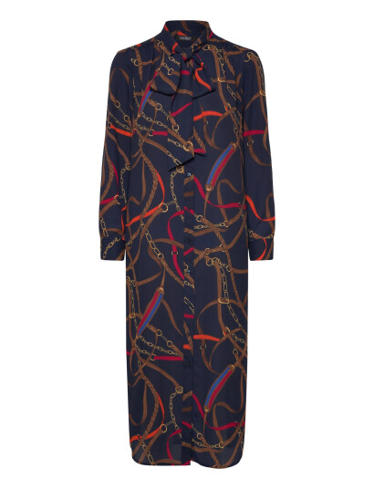 Lauren Ralph Lauren Print Georgette Tie Neck Shirtdress Navy 38