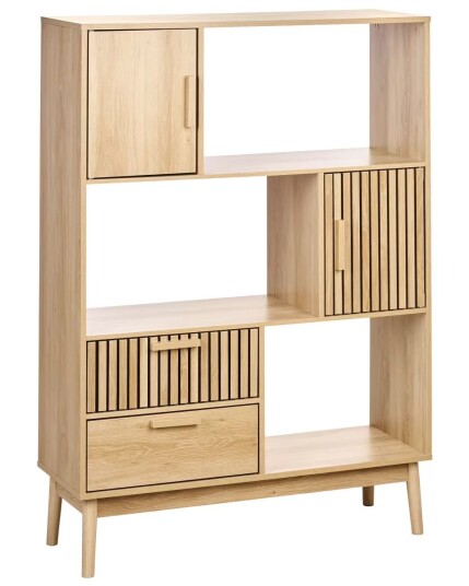 Bokhylle i Lyst Tre MDF Furu Ben 100x35x140 cm 2 Skuffer 2 Skap 3 Hyller Skandinavisk Bokhylle i Lyst Tre MDF Furu Ben 100x35x140 cm 2 Skuffer 2 Skap 3 Hyller Skandinavisk