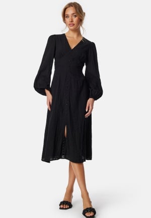 BUBBLEROOM Broderi Anglaise Midi Dress Black 38 BUBBLEROOM Broderi Anglaise Midi Dress Black 38