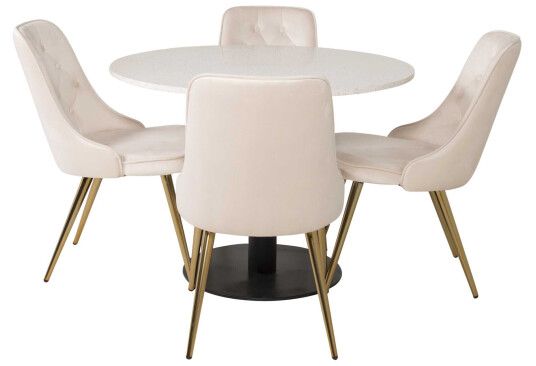 Venture Design Razzia & Velvet spisegruppe Hvit/svart 4 st stoler & bord 106 cm