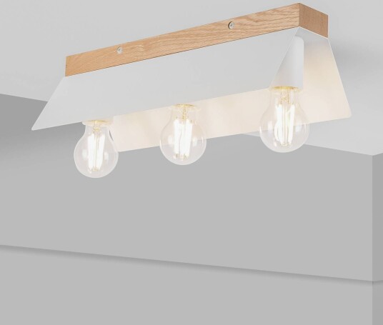 Lamkur Lighting Esme taklampe hvit lengde 40 cm metall/tre 3 lyskilder