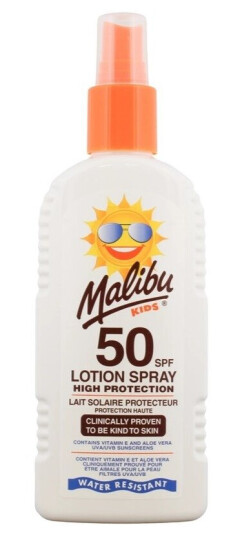 Malibu SPF50 Kids Lotion Spray 200 ml - Høy Solbeskyttelse med Aloe Vera