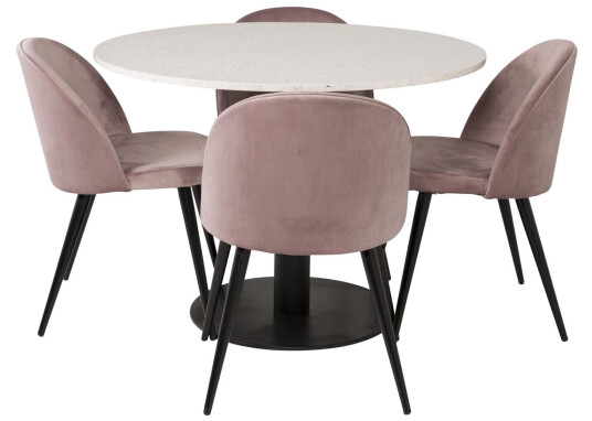 Venture Design Razzia & Velvet spisegruppe Hvit/svart 4 st stoler & bord 106 cm
