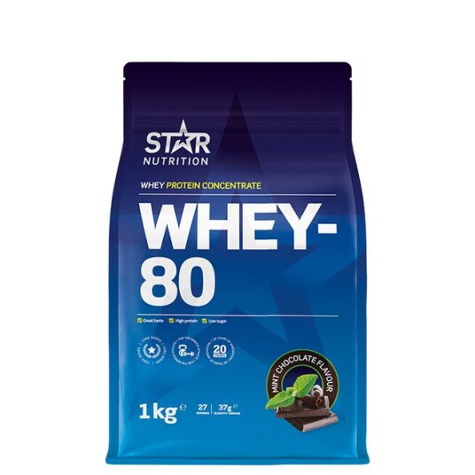 Star Nutrition Whey-80, proteinpulver 1000g Mintchoklad
