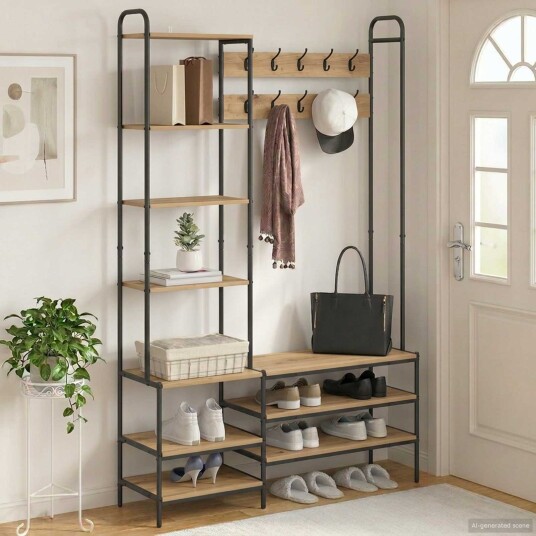 vidaXL Knaggrekker med sko benk Artisan eik 120,5 x 34 x 190 cm vidaXL Knaggrekker med sko benk Artisan eik 120,5 x 34 x 190 cm