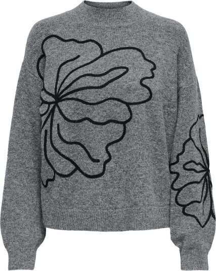 JDY Jdyjella L/S Flower Pullover Knt Noos DARK GREY MELANGE XL