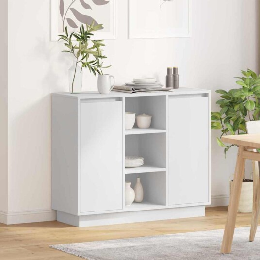  Sideboard med LED Hvit 90x32x75 cm Konstruert tre