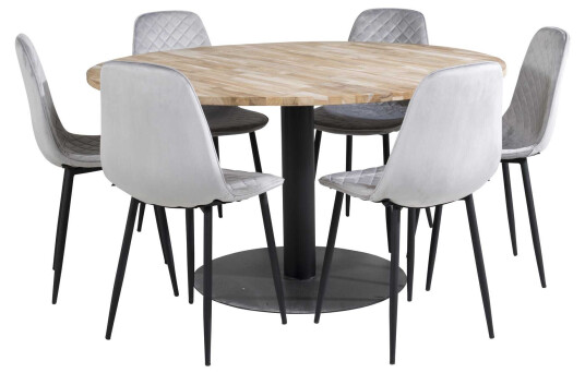 Venture Design Cirebon & Polar spisegruppe Natur/grå 6 st stoler & bord 140 cm
