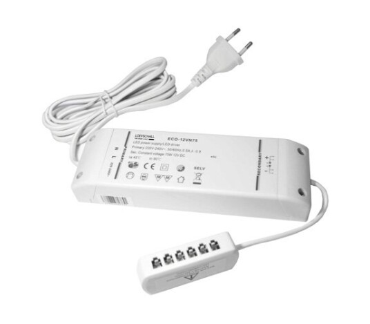 LED Driver 12Vdc 240V 10-75W Ikke Dimbar m/Forgrener for 12 Stk ID-LED Spot