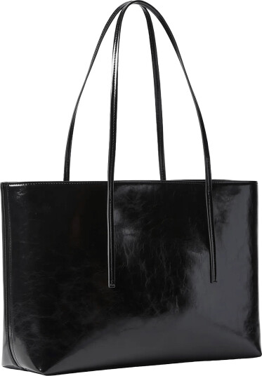 Calvin Klein Foil Logo Glossy Tote W/ Pouch Black ONE SIZE