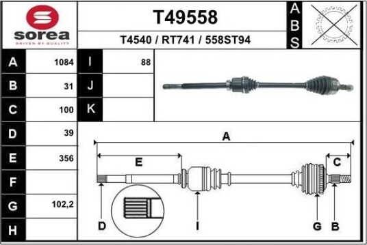 EAI T49558 Drivaksel EAI T49558 Drivaksel