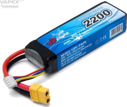 Li-Po 3S 11,1V 30C 2.200 mAh, XT60-kontakt Vapex Li-Po 3S 11,1V 30C 2.200 mAh, XT60-kontakt Vapex