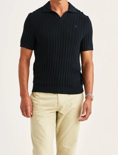 Morris Clayton Knitted Ss Shirt   Navy   XXL