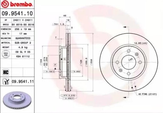 Bremseskive BREMBO 09.9541.11