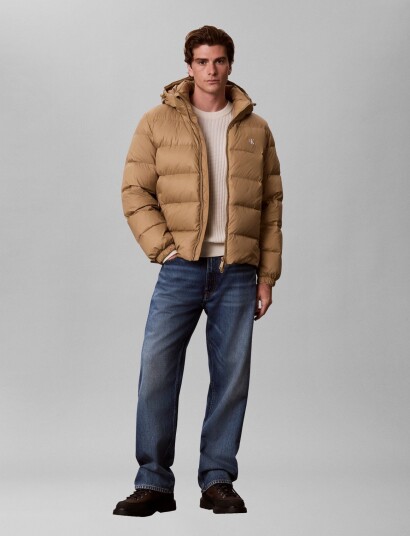 Calvin Klein Jeans Ls Nylon Zip Off Hood Down Puffe Brown XS