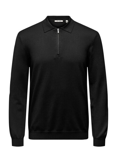 ONLY & SONS Onswyler Life Reg 14 Half Zip Polo Knit - Black - M