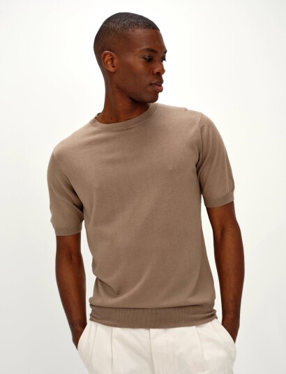 Davida Cashmere Man Fine Knit T Shirt Beige S Davida Cashmere Man Fine Knit T Shirt Beige S