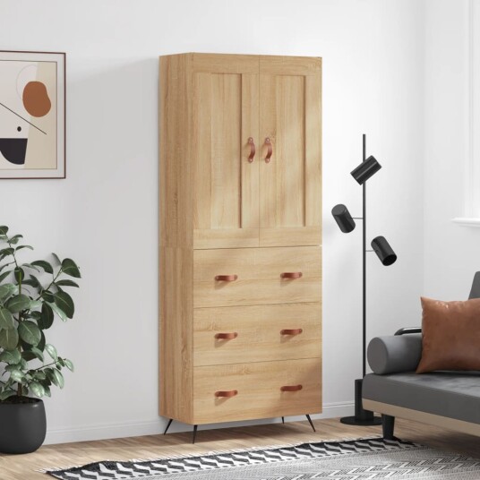  Highboard sonoma eik 69,5x34x180 cm konstruert tre