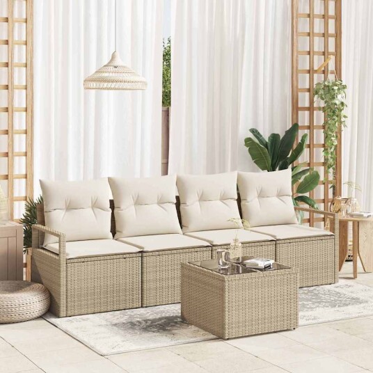 Hagesofa Set 5 pcs Beige og krem 55 x 55 x 37 cm polyrotting