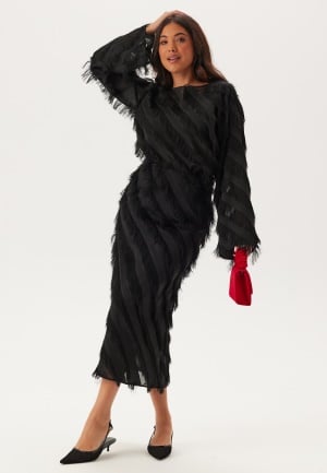 Bubbleroom Occasion Fringe Flared Sleeve Blouse Black XS