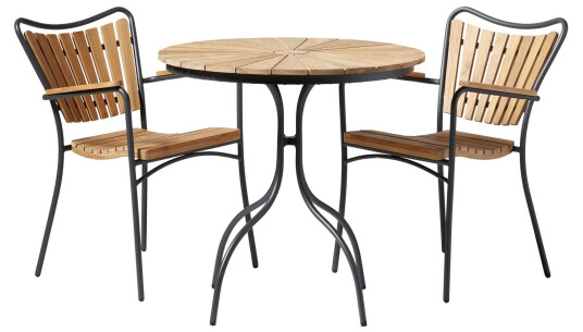 Cinas Ellen kafésett Antracitt med teak 2 stoler og bord 80 cm
