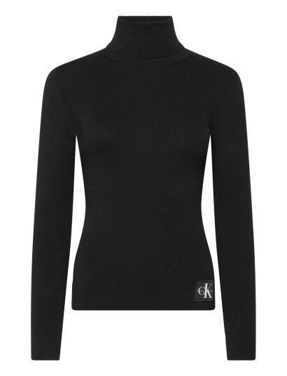 Calvin Klein Jeans Woven Label Roll Neck - Black - XXS