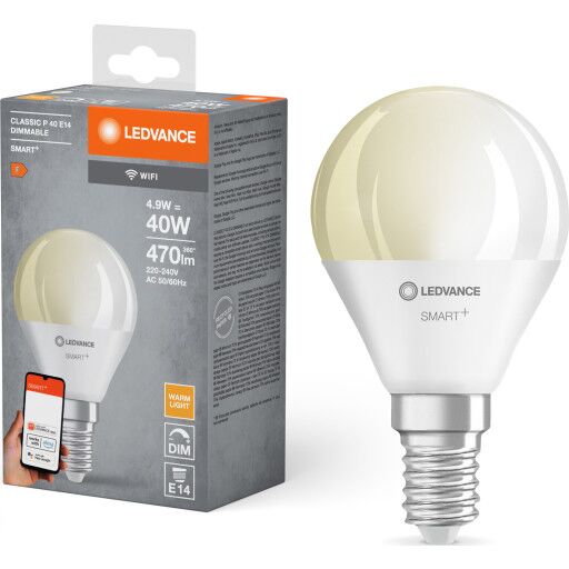 Ledvance Smart+ Wifi E14 kronepære hvit lysfarge 4,9W 1 pak Matt Ledvance Smart+ Wifi E14 kronepære hvit lysfarge 4,9W 1 pak Matt