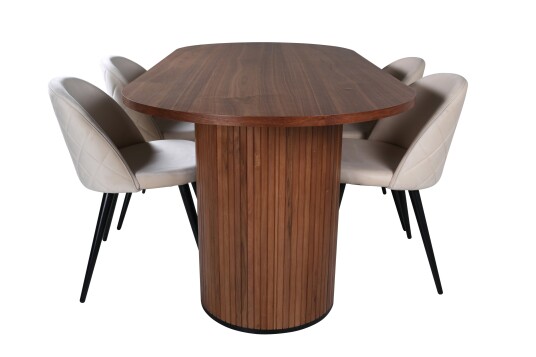 Venture Home Bianca Spisegruppe 200 cm Oval med 4 Velvet Stoler Sort
